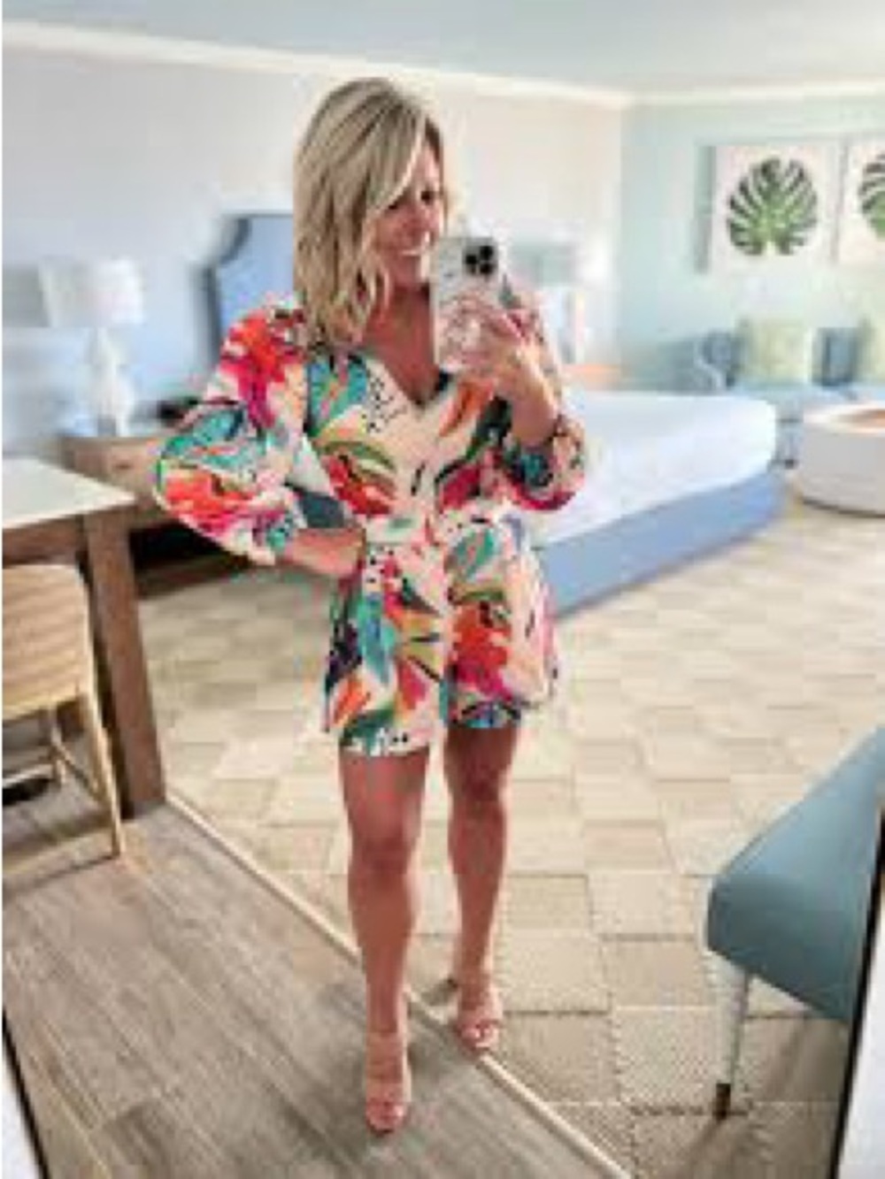 TCEC Multicolor Tropical Print Romper - Pink, Orange, Green, Blue - Picture 5 of 6